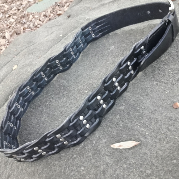 Genuine Leather Belt Metal Studded Rivets Grommets Gothic Grunge Punk Rock M-L - Picture 10 of 16